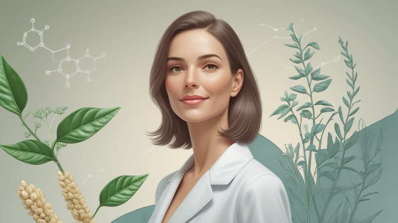 Здоровая женщина и натуральные компоненты биодобавки Molecular Force для поддержки эндокринной системы